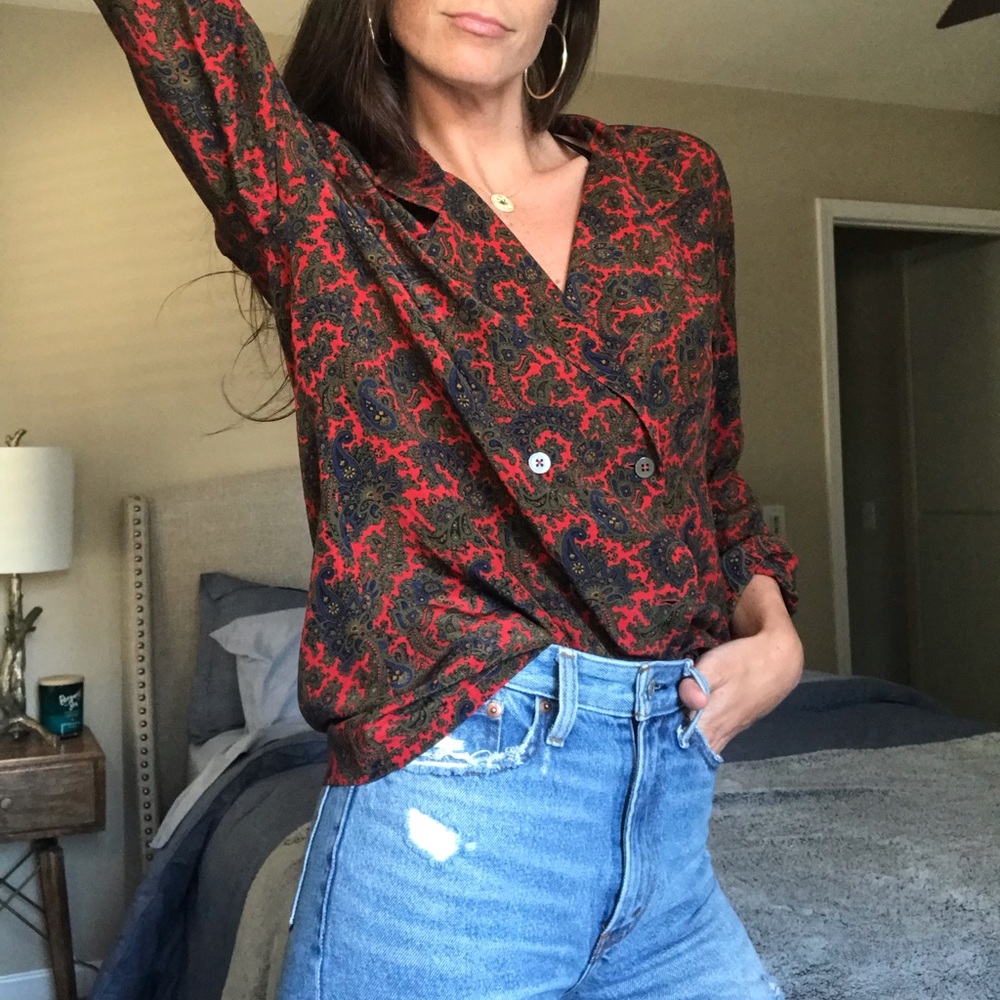 Vintage paisley 100% silk blouse